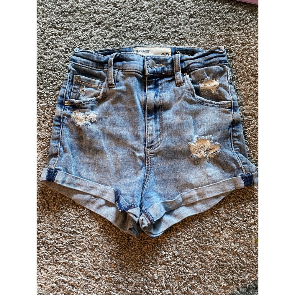 Garage stretch shorts ultra high rise light wash distressed jeans 00